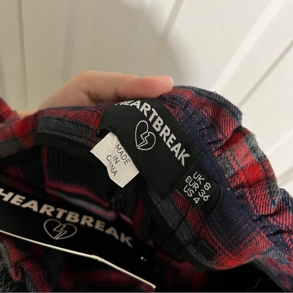 Heartbreak ASOS Plaid Self Tie Pants Red Blue Size 4 T2 - Picture 6 of 10